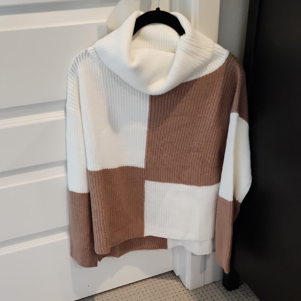 Profile Color Block Turtleneck Sweater